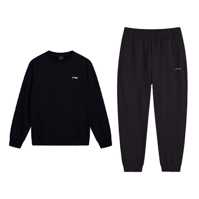 Li-Ning Li Ning Fleece Lined Versatile Crew Neck Design Sweatshirt Comfortable Pants Casual Sportswear Unisex 2 Piece Set