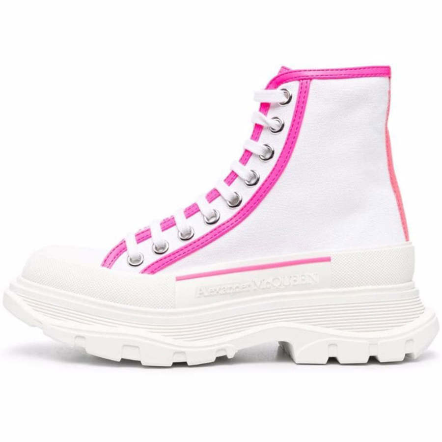 Alexander McQueen Tread Slick Lace Up Boots White Fluo Pink Women's