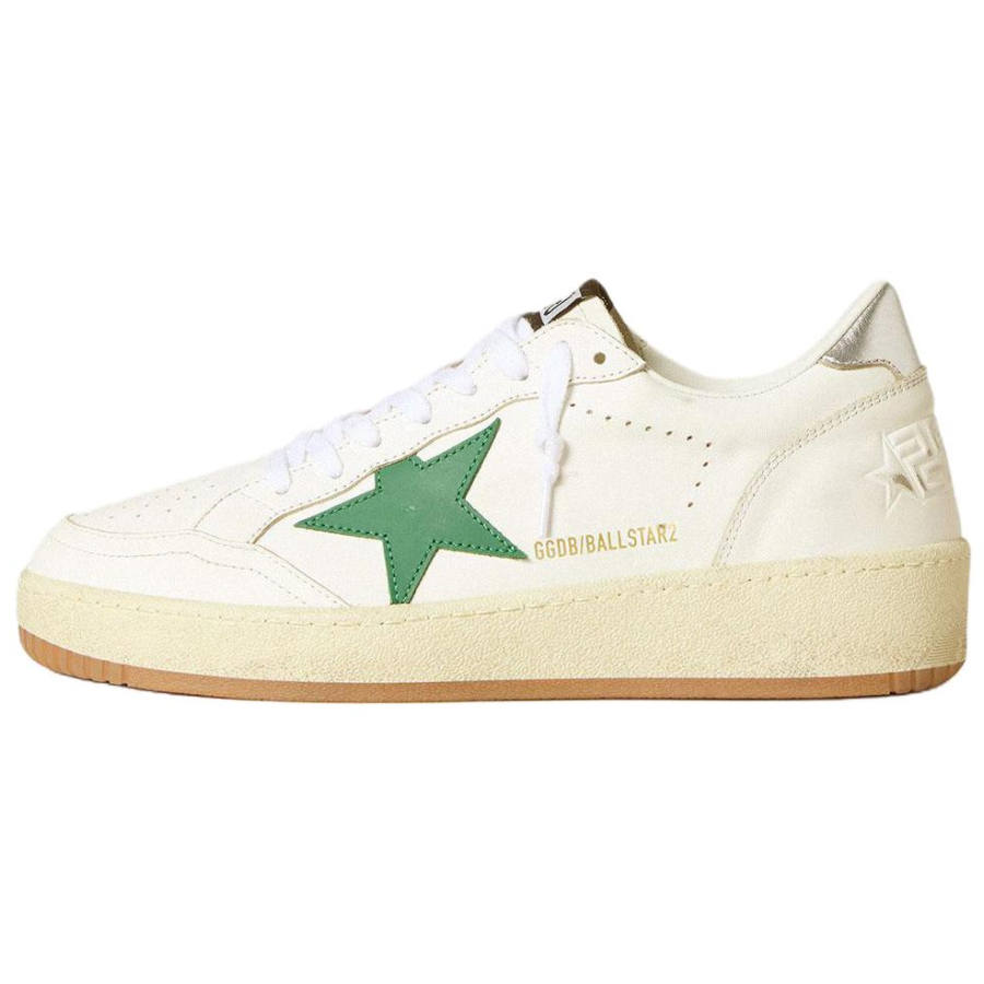 Golden Goose Ball Star 2 Low top Skateboard Shoes Women's Green Star Silver Tail