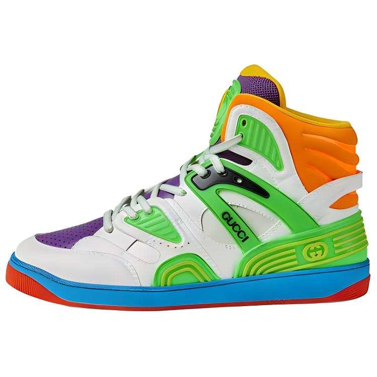 GUCCI Basket Lace Up Cushioning High top Vintage Basketball Shoes Men's White Green Purple
