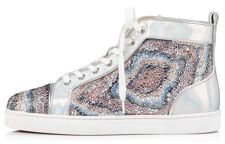 Christian Louboutin CL LUBOTING Leather High top Skateboard Shoes Men's Silver