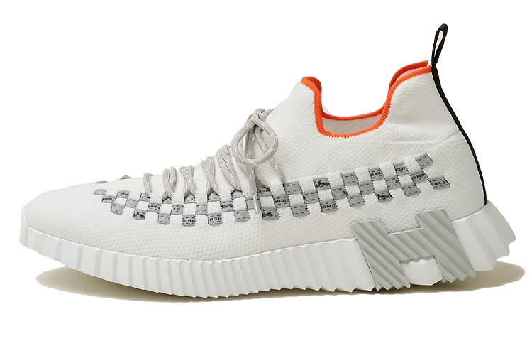 HERMES Fle Fabric Low top Sports Casual Shoes Men's White Gray