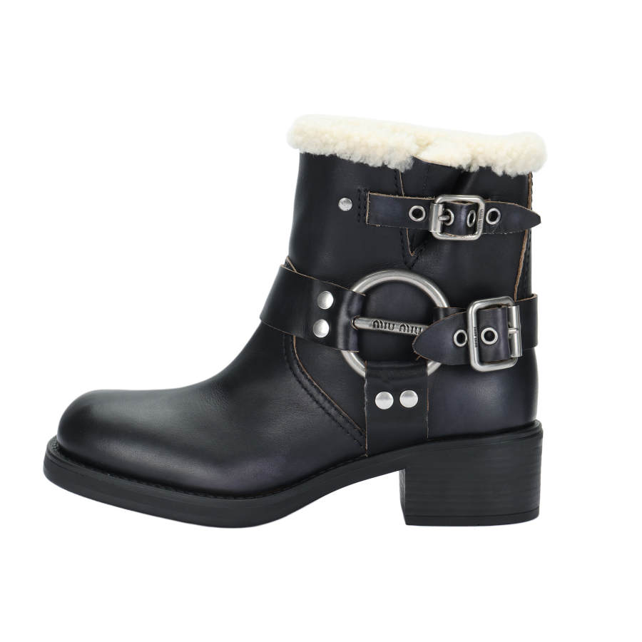 MIU MIU Leather Ankle Boots Women's Black