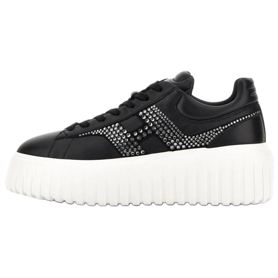 HOGAN H Stripes Leather Low top Skateboard Shoes Women's Black