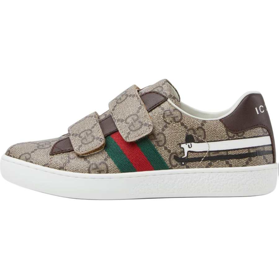 GUCCI ACE Leather Low top Kids' Skateboarding Shoes 2.3cm Brown Kids'