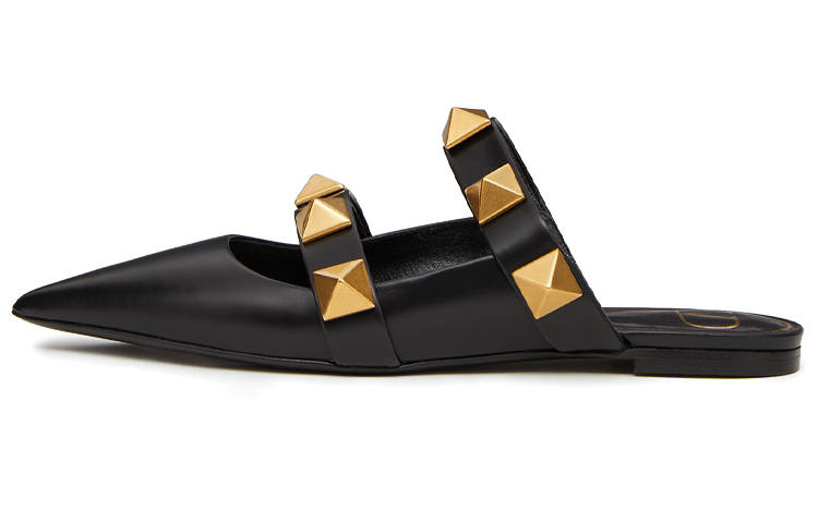 Valentino Roman Stud Closed Toe Slippers Women's Black