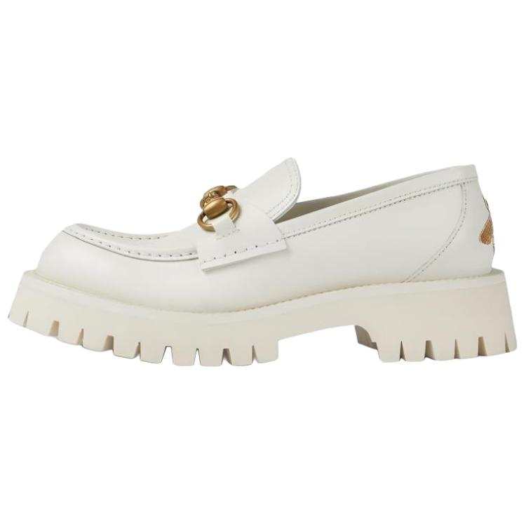 GUCCI Horsebit Top Grain Cow Leather Loafers Women's White