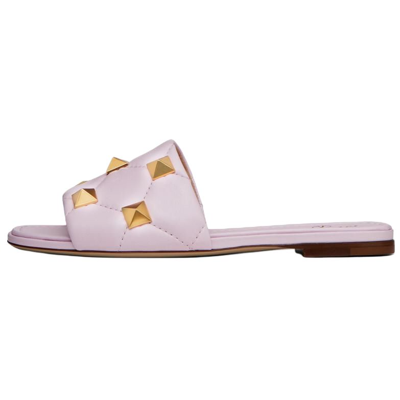 Valentino Roman Stud Flat Sandals Pink Women's