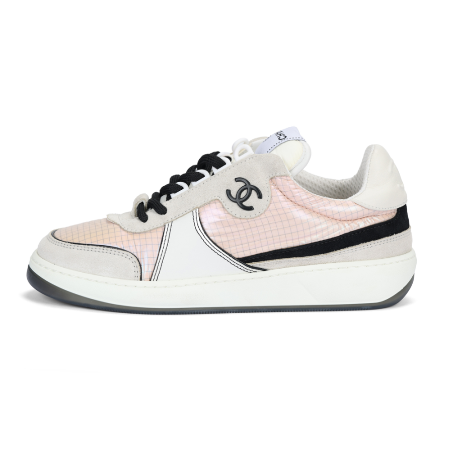CHANEL Leather Logo Low top Stylish Skateboarding Shoes Women's Light Gray