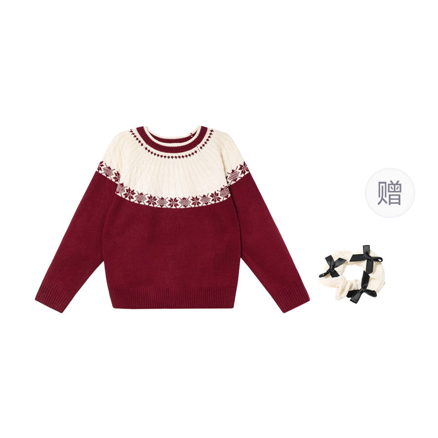 CPAURA Knitwear Women's Red Comes With Hair Tie Crew Neck Moderate Base Layer