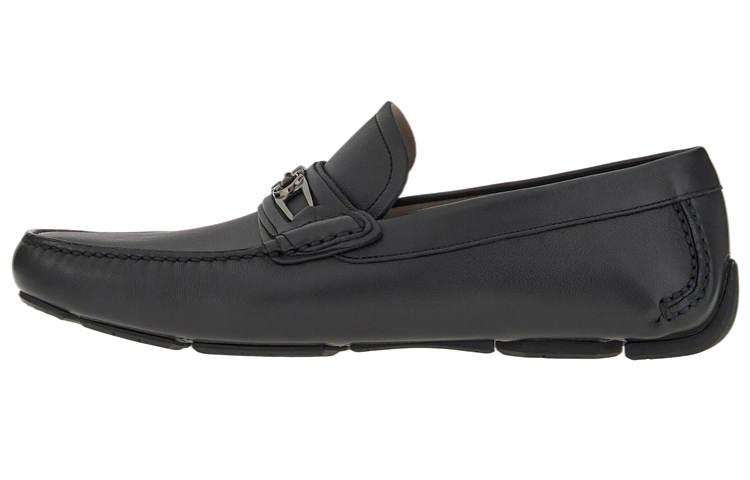 FERRAGAMO Gancini Leather Casual Shoes Men's Black