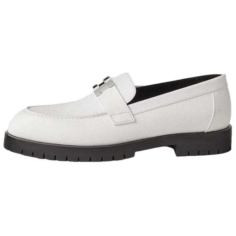 HERMES Faubourg Cow Leather Loafers Women's White