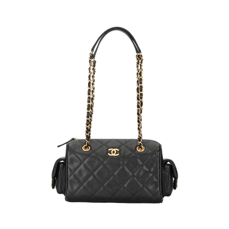 CHANEL Cow Leather Shoulder Bag Small Women's Black