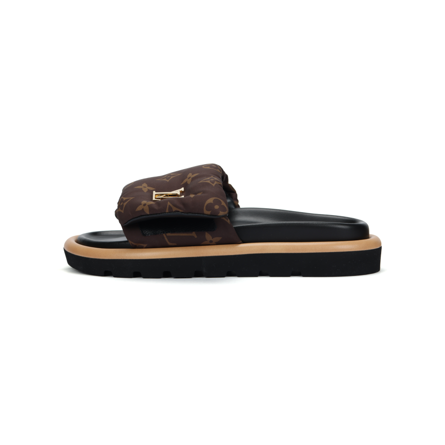 LOUIS VUITTON Pool Pillow Comfort Slide Slippers Women's Brown Black