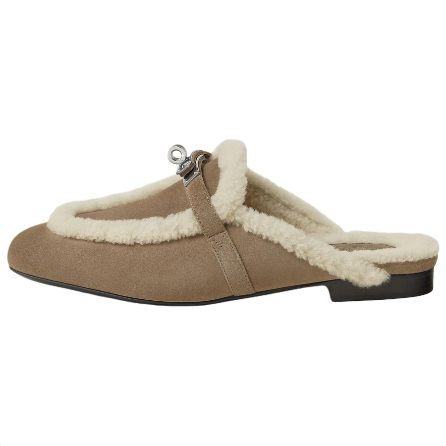 HERMES Oz Closed Toe Slippers 1cm Women's Caramel