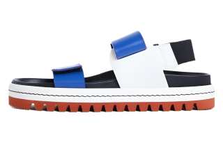 Plan C Leather Beach Sandals Women's Blue White