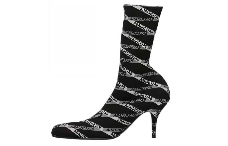 Balenciaga 80mm Monogram Logo Spandex Boots 'Black' Women's