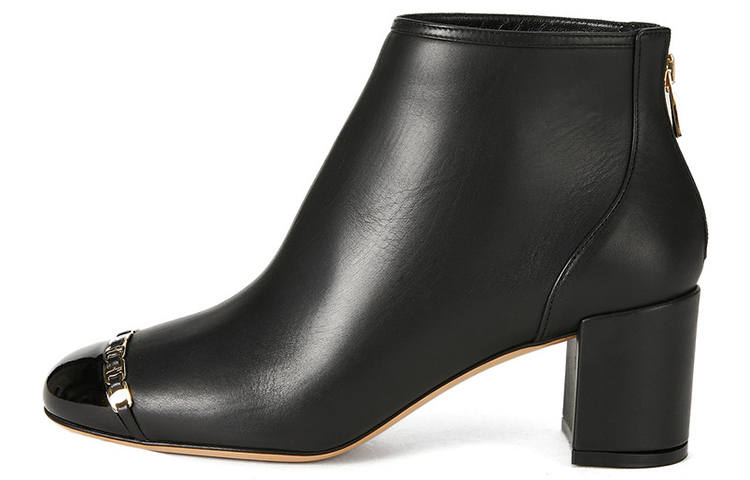 FERRAGAMO Vara Cow Leather Chain Ankle Boots Women's Black