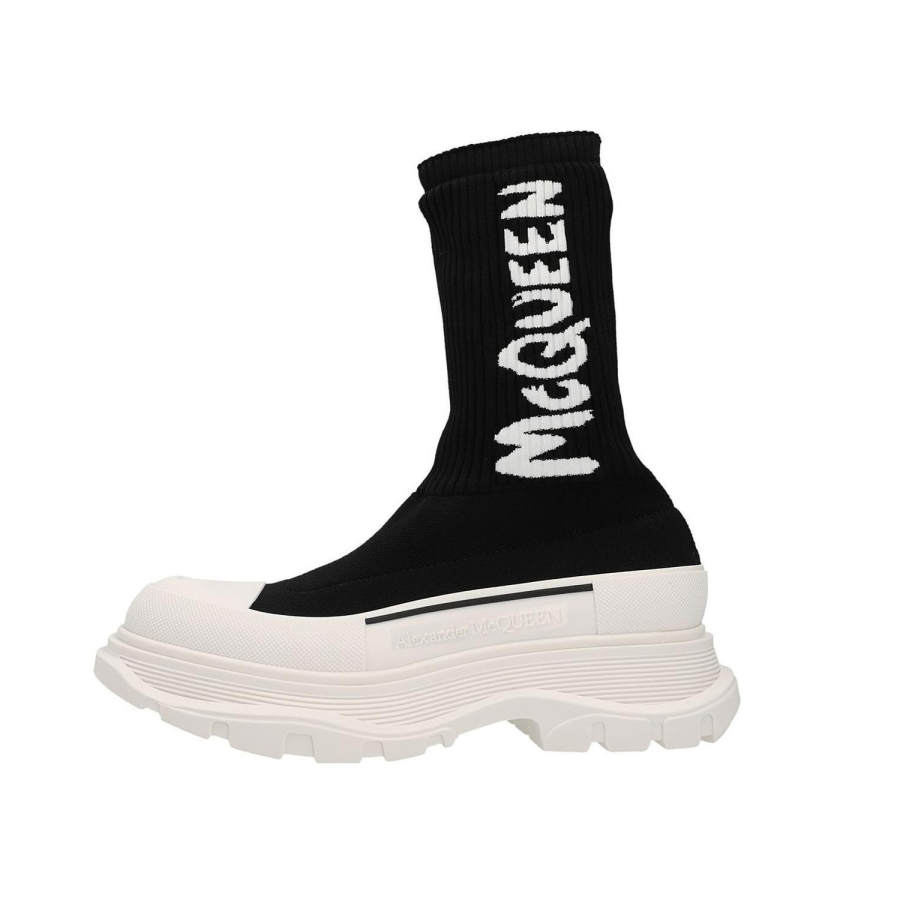 Alexander McQueen Tread Slick Boot Ribbed Black White Women's