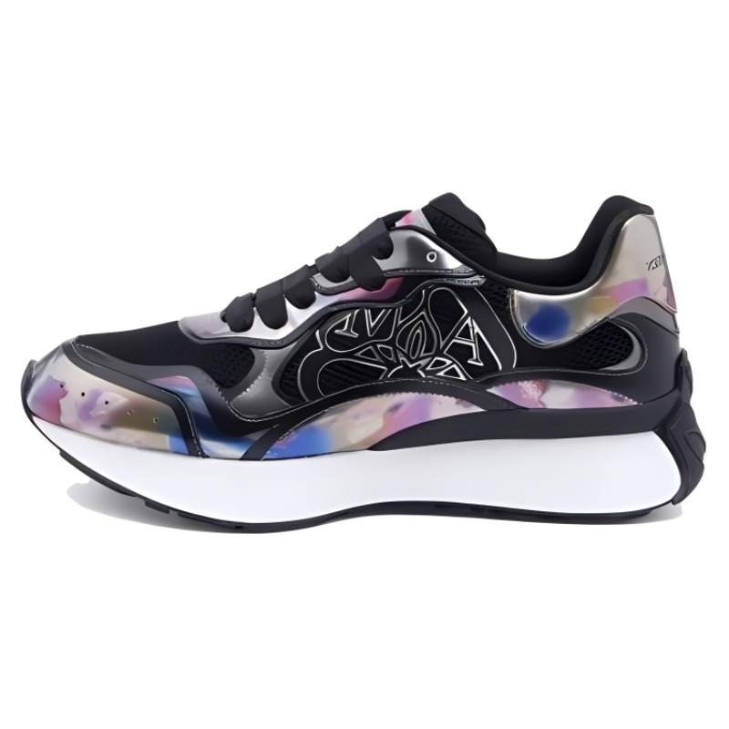 Alexander McQueen Sprint Runner Low top Sports Casual Shoes Men's Black White Silver