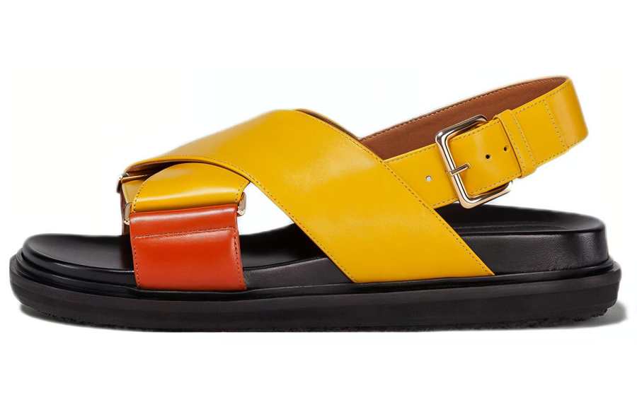 MARNI Leather Beach Sandals Women's Yellow Orange