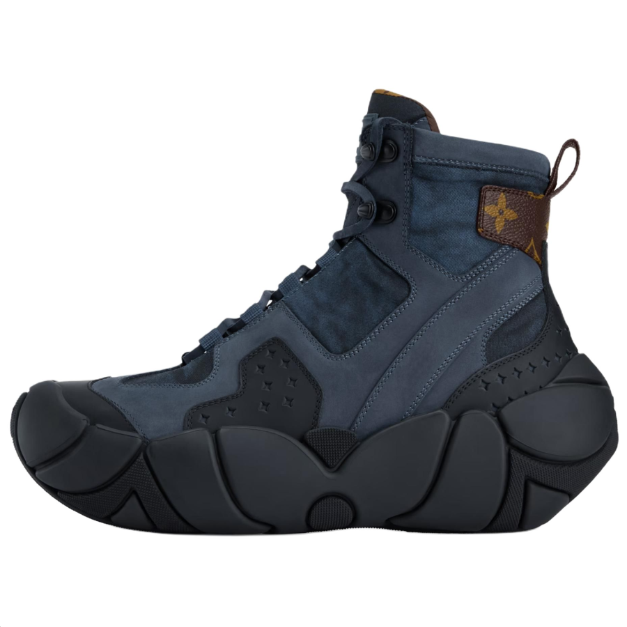 LOUIS VUITTON Bubble Cow Leather Ankle Boots Women's Blue