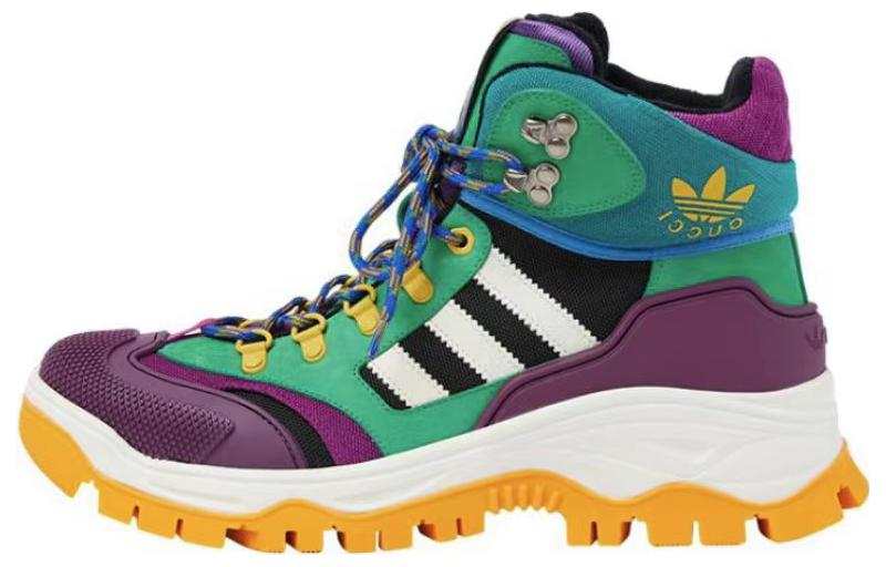 GUCCI Adidas Originals x GUCCI Fabric, Leather Short Outdoor Boots Men's Green Purple