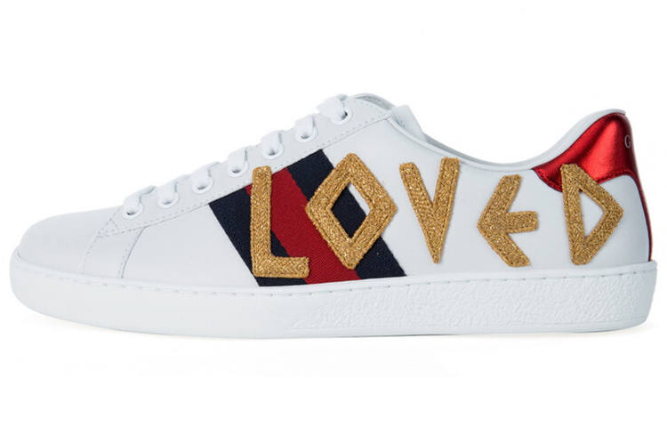 GUCCI ACE Cow Leather Low top Stylish Skateboarding Shoes Women's White