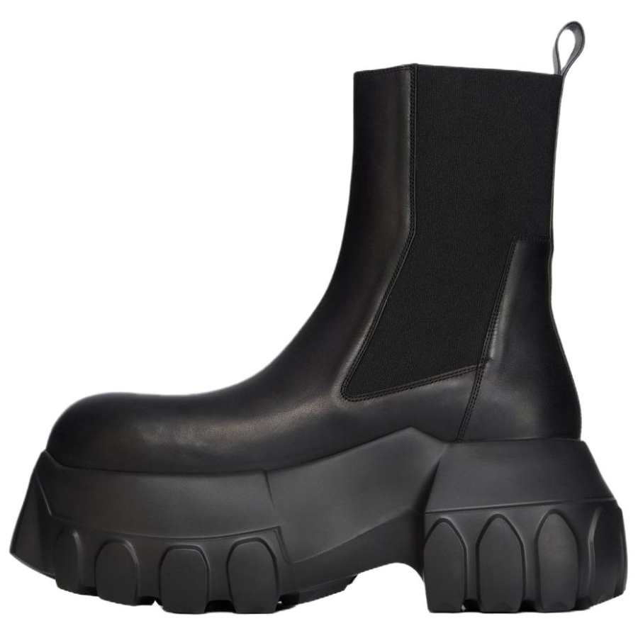 RICK OWENS RICK OWENS/RO Beatle Mega Tractors Concordians Beatle Mega Tractor Calfskin Short Chelsea Boots 9cm Women's Black