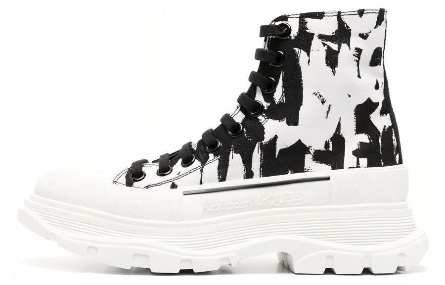 Alexander McQueen Graffiti Tread Slick Boot White Black Women's