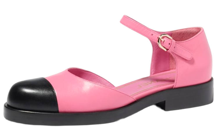 CHANEL Leather Mary Jane Shoes Women's Black Pink