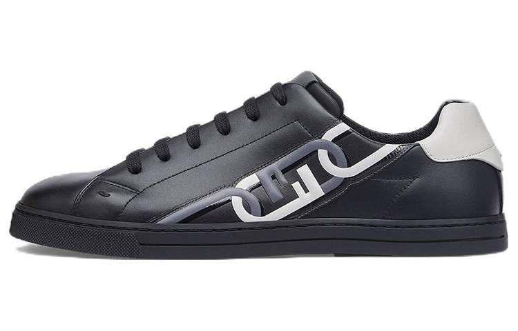 FENDI O'Lock Leather Low top Stylish Skateboarding Shoes Men's Black
