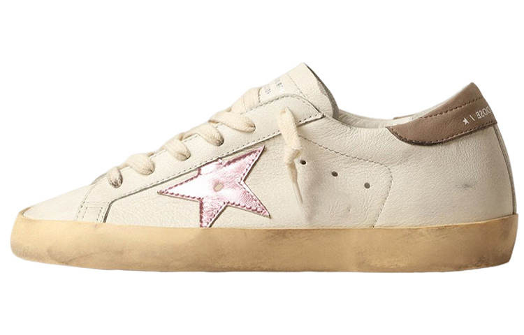 Golden Goose Super Star Leather Low top Stylish Skateboarding Shoes Women's White Pink Distressed