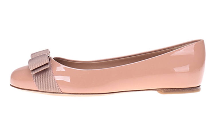 FERRAGAMO Varina Leather Bowknot Flat Shoes Women's Dark Pink