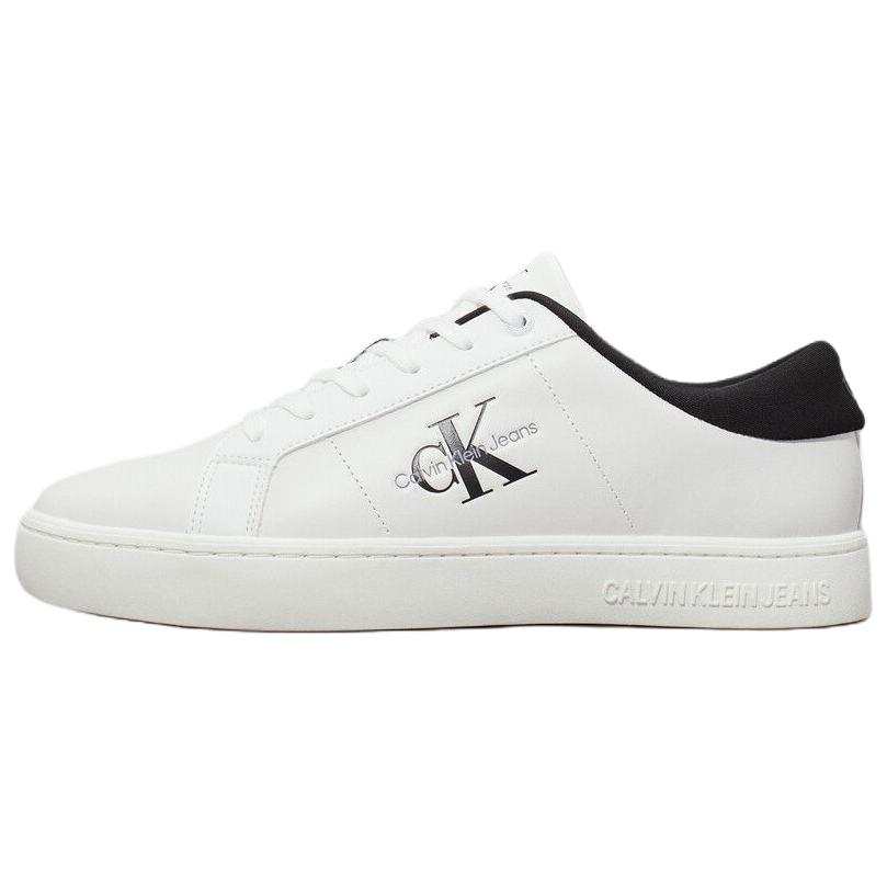 CKJ CALVIN KLEIN JEANS Textile, Cow Leather Skateboard Shoes Men's White/Black