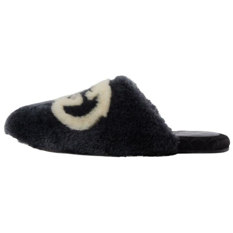 Gucci Wmns Faux-Fur Slipper 'Interlocking G - Black White' Women's