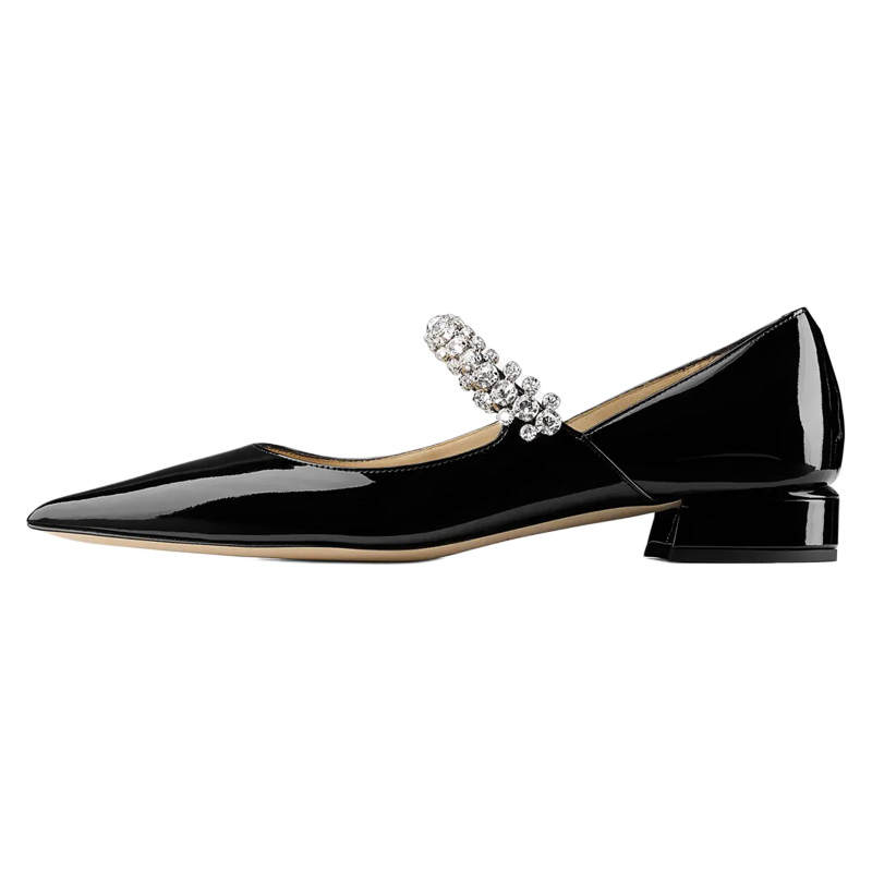Jimmy Choo Bing Patent Leather Chunky Heel Mary Jane Shoes 2.5cm Women's Black