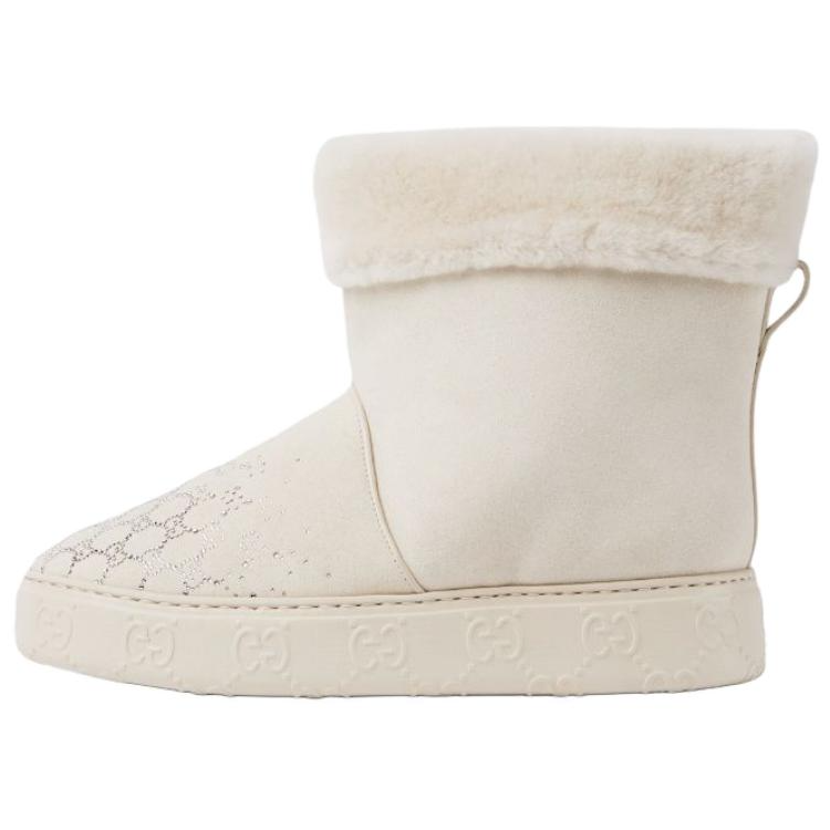 GUCCI Suede Short Snow Boots Women's White