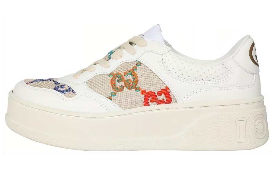 GUCCI GG Multicolor Embroidery Low top Stylish Skateboarding Shoes Women's White