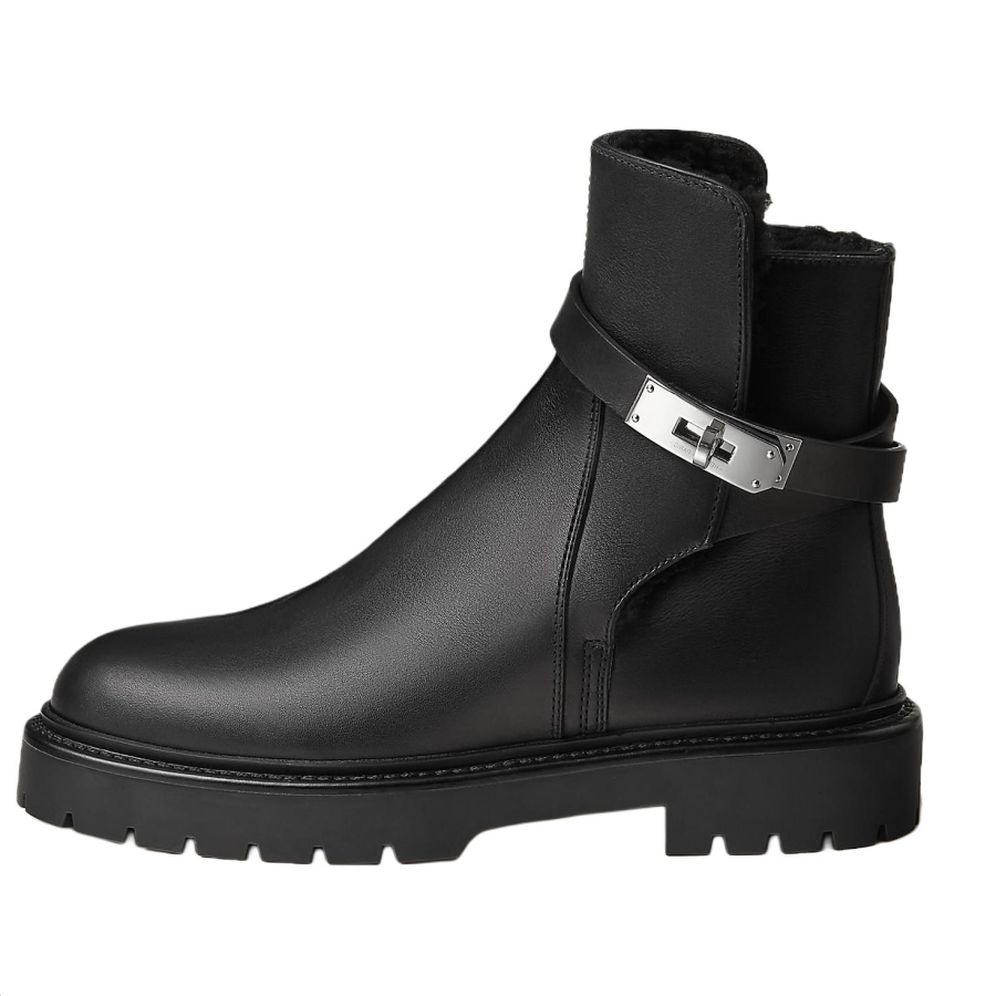 HERMES Jeff Ankle Length Boots 3.5cm Women's Black