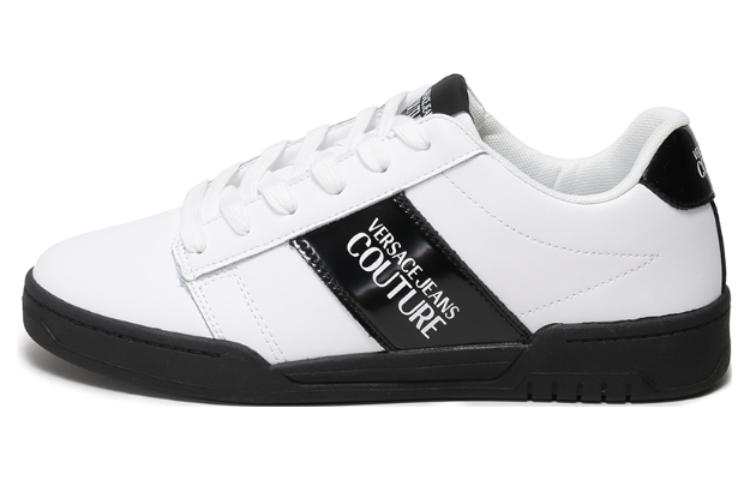 VERSACE JEANS COUTURE Low top Skateboard Shoes 3.5cm Men's White Black Heel Tab