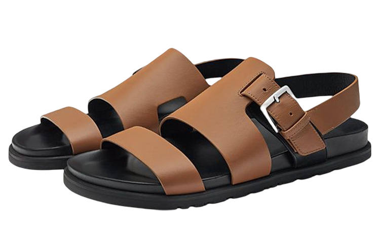 HERMES HERMES Corentin One Strap Sandals Men's Brown
