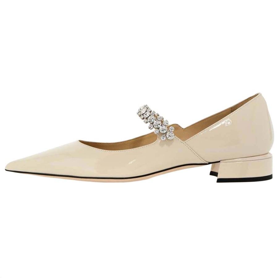 Jimmy Choo Bing Patent Leather Chunky Heel Casual Shoes Women's Ecru