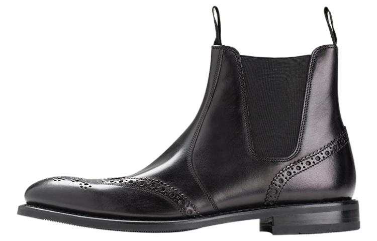 LOAKE Leather Comfortable Round Toe Ankle Length Chelsea Boots Men's Black