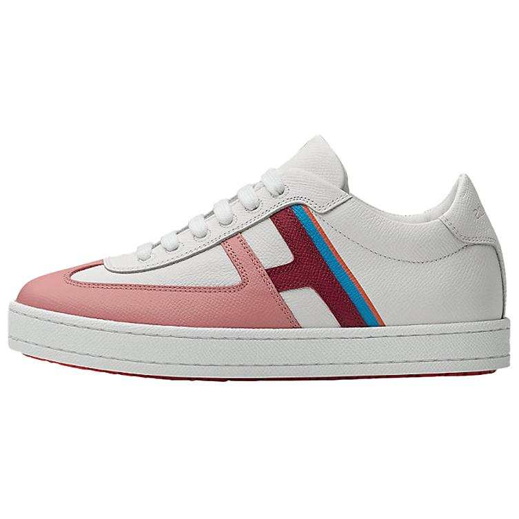HERMES Boomerang Cow Leather Low top Stylish Skateboarding Shoes Women's Pink White