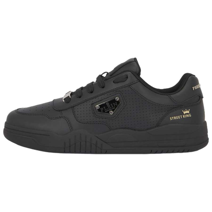 PHILIPP PLEIN Cow Leather Low top Skateboard Shoes Unisex Black