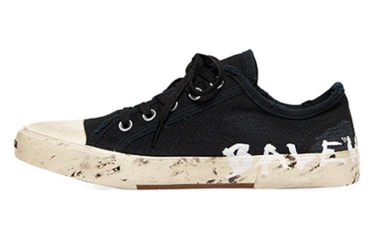 Balenciaga Paris Low Top Sneakers 'Black Destroyed Cotton And White Rubber With Graffiti'