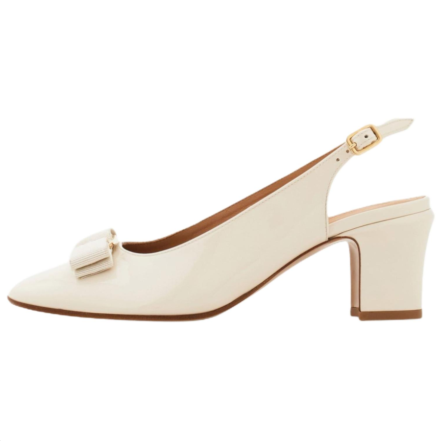 FERRAGAMO Vara Cow Leather Chunky Heel High Heels 5.5cm Women's Mascarpone Cheese Color