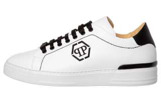PHILIPP PLEIN Leather Low top Stylish Skateboarding Shoes Men's White Black