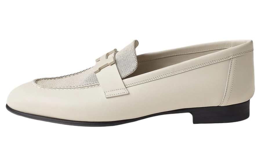 HERMES PARIS Calfskin Loafers Women's Ecru